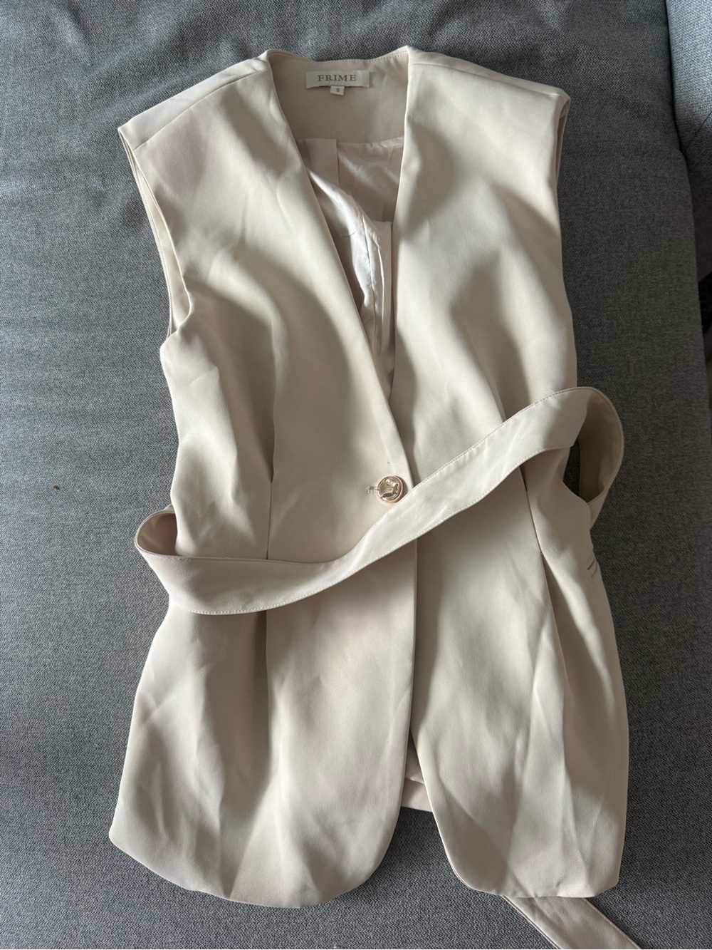 FRIME Sleeveless Belted Blazer Vest - Cream